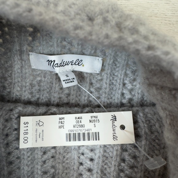 Madewell Pointelle Stitch Mockneck Sweater Womens Small Gray Merino Wool Boxy - Picture 5 of 5